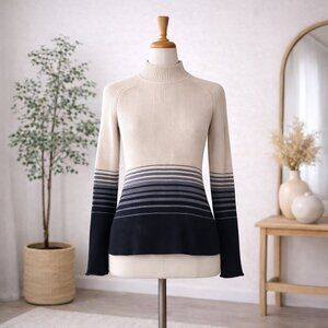 Izod Club Vintage Y2K Ribbed Mock Neck Striped Sweater Size Small Cotton